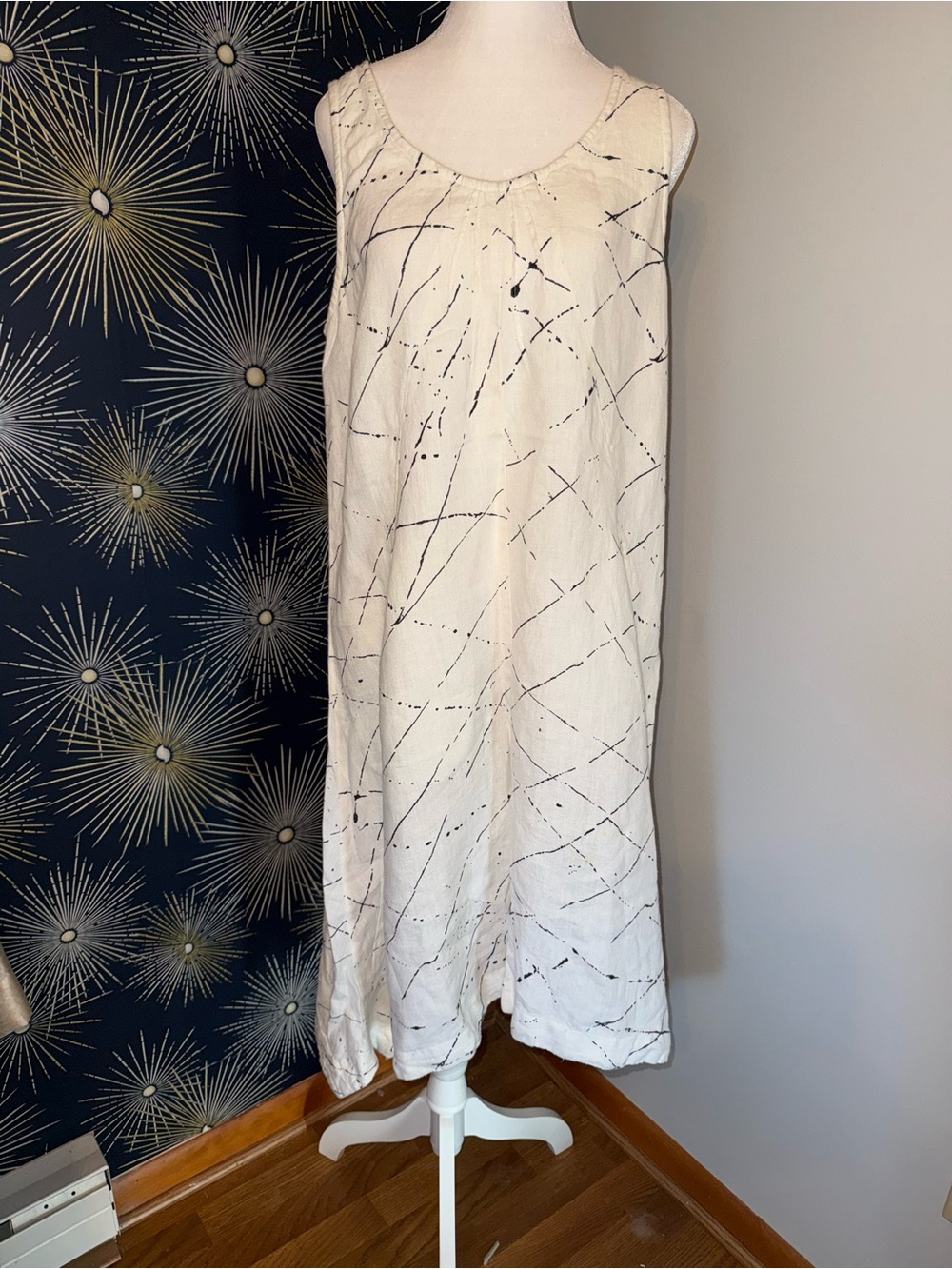 Snapdragon & Twig 100% Linen Sleeveless Lagenlook Midi Dress - Abstract